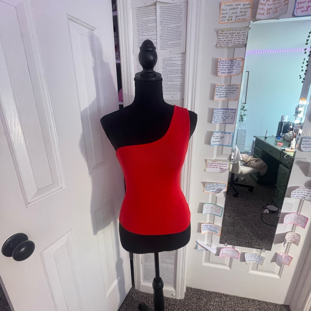 one shoulder 
red
size S